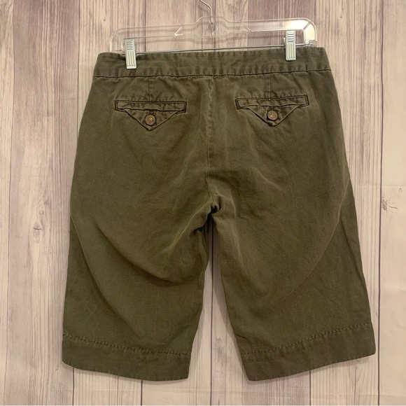 Anthropologie Daughters of the Liberation Olive Green Linen Cotton Blend Shorts - Picture 2 of 6